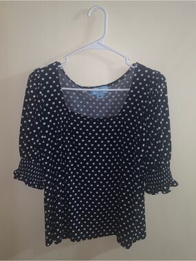 CeCe Black Polka Dot Scoop Neck Blouse